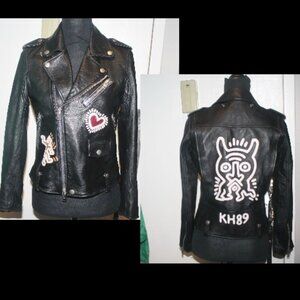 New $2000 Coach 1941 X Keith Haring Lamb Leather Moto Jacket Coat